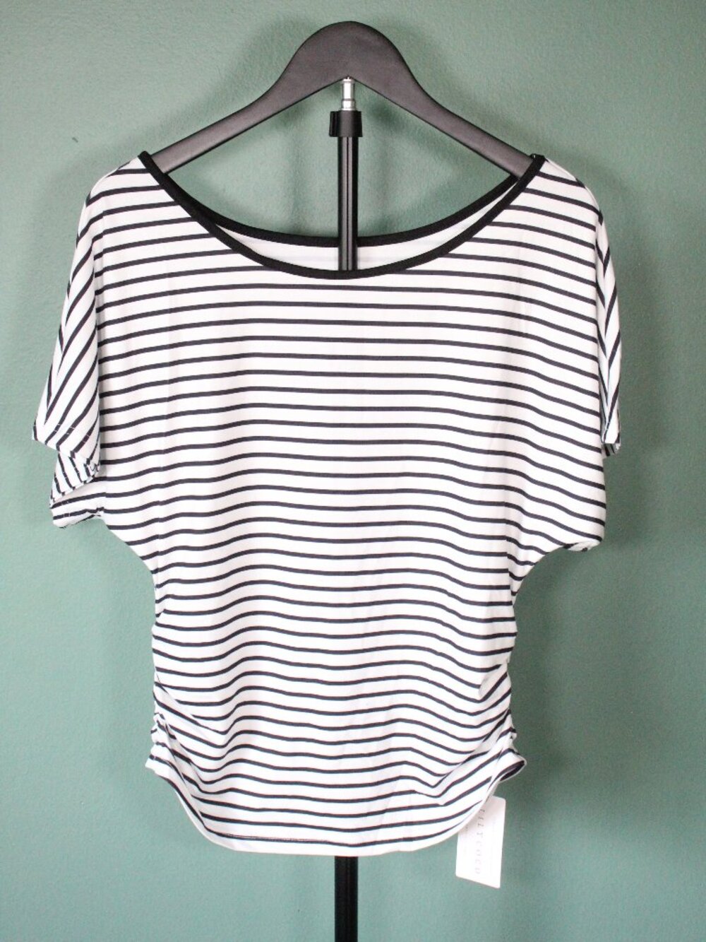 LilyCoco Off The Shoulder Short Sleeve Ruched Striped Blouse